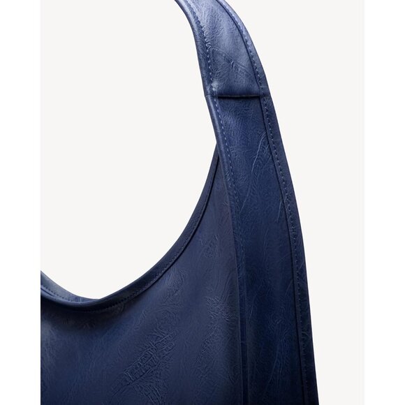 Newbella Women's Blue Soft PU Leather Shoulder Tote Hobo Purses with Zipper - Picture 5 of 7